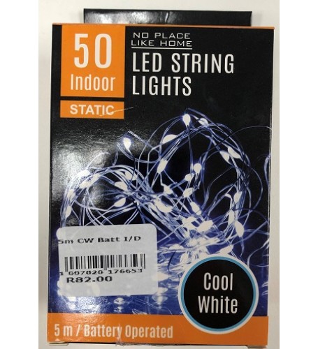 LED INDOORS STRING LIGHTS 5 METERS COOL WHITE BATTERY OPERATED 